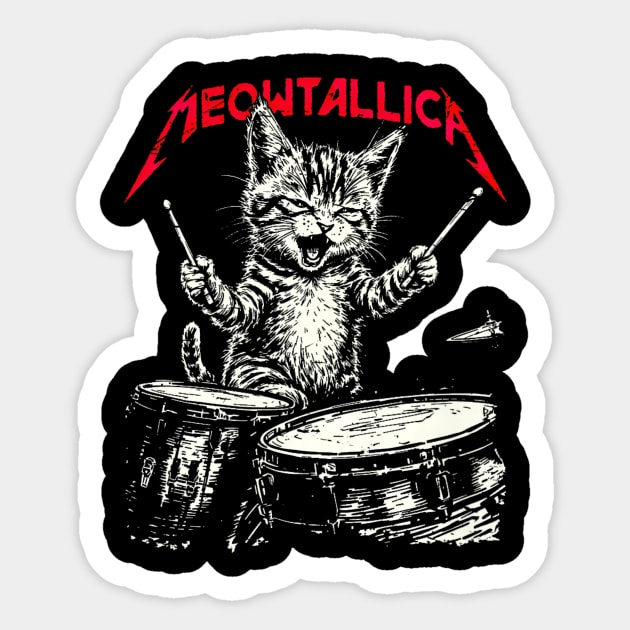Rock On Vintage Drummer Cat 80s Band Style Sticker by yangho